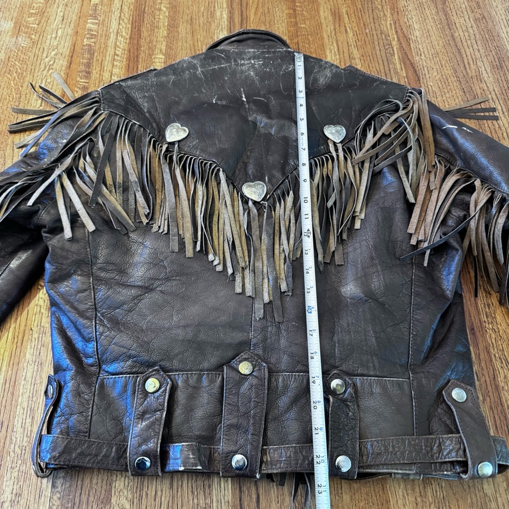 Rare Vintage Women’s (Fureal) Biker Style Fringe Dark Brown Leather Sz 40 - Picture 14 of 16